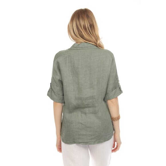 Olive Button Up Collared Shirt - Picture 8 of 9